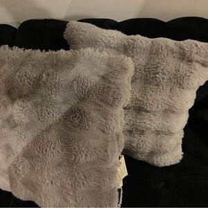 Luxurious Gray Faux Fur Throw Pillows